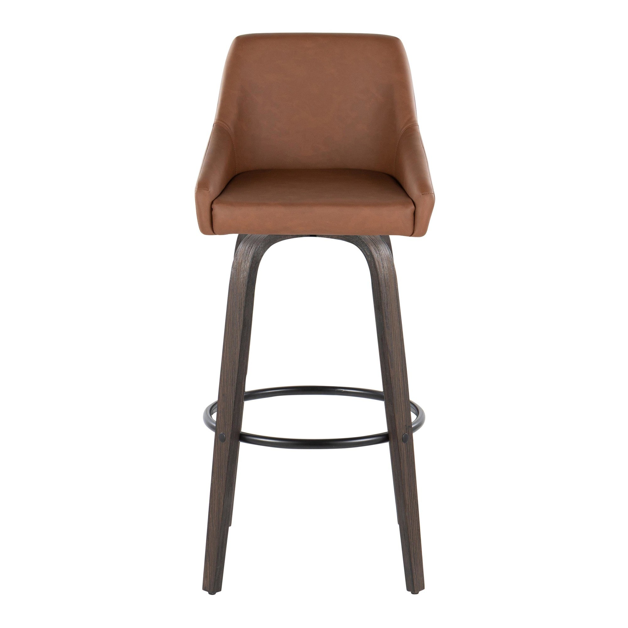 Hannah 30" Fixed-Height Barstool - Set of 2 - Walnut Glazed Wood, Camel PU, Black Metal