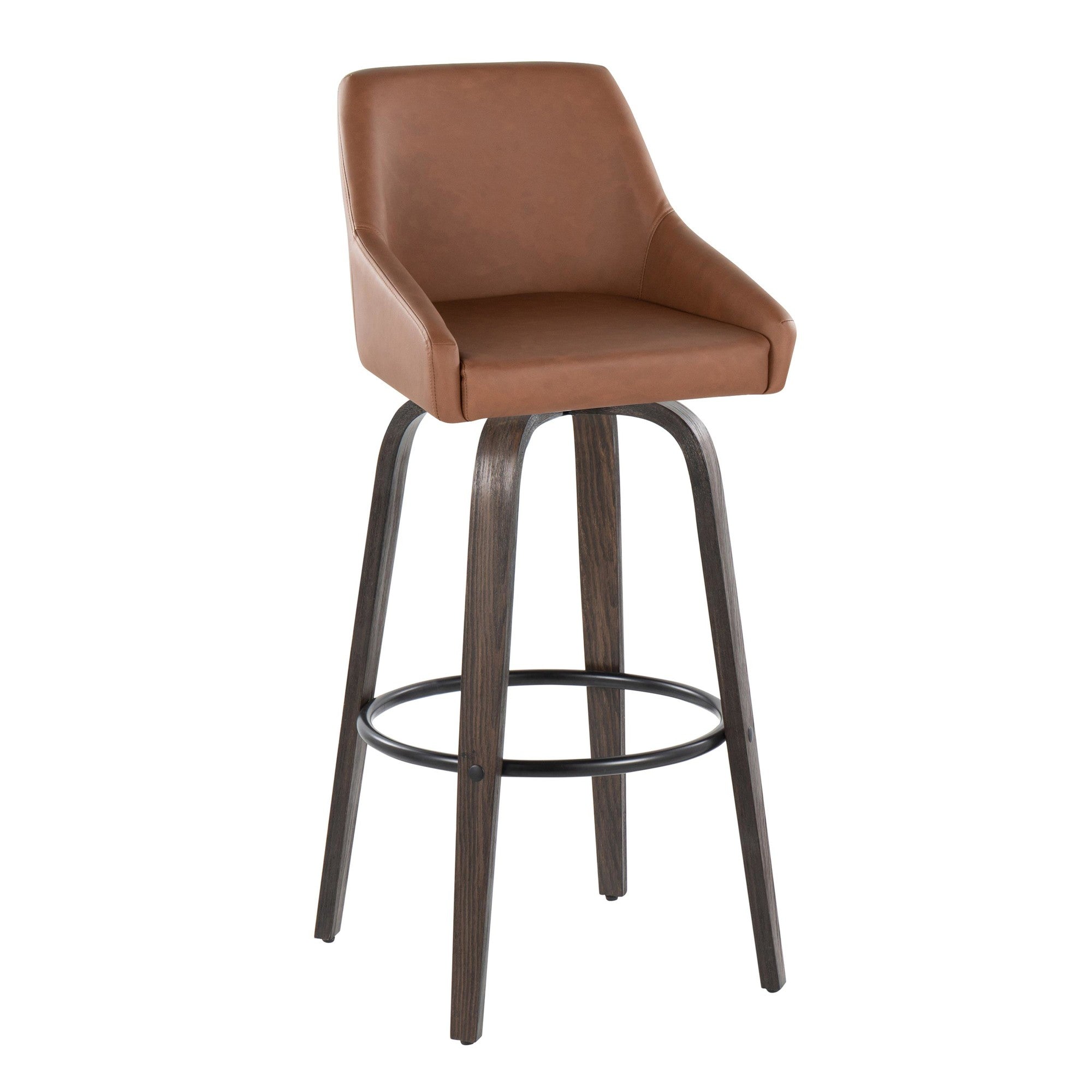Hannah 30" Fixed-Height Barstool - Set of 2 - Walnut Glazed Wood, Camel PU, Black Metal