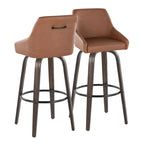 Hannah 30" Fixed-Height Barstool - Set of 2 - Walnut Glazed Wood, Camel PU, Black Metal