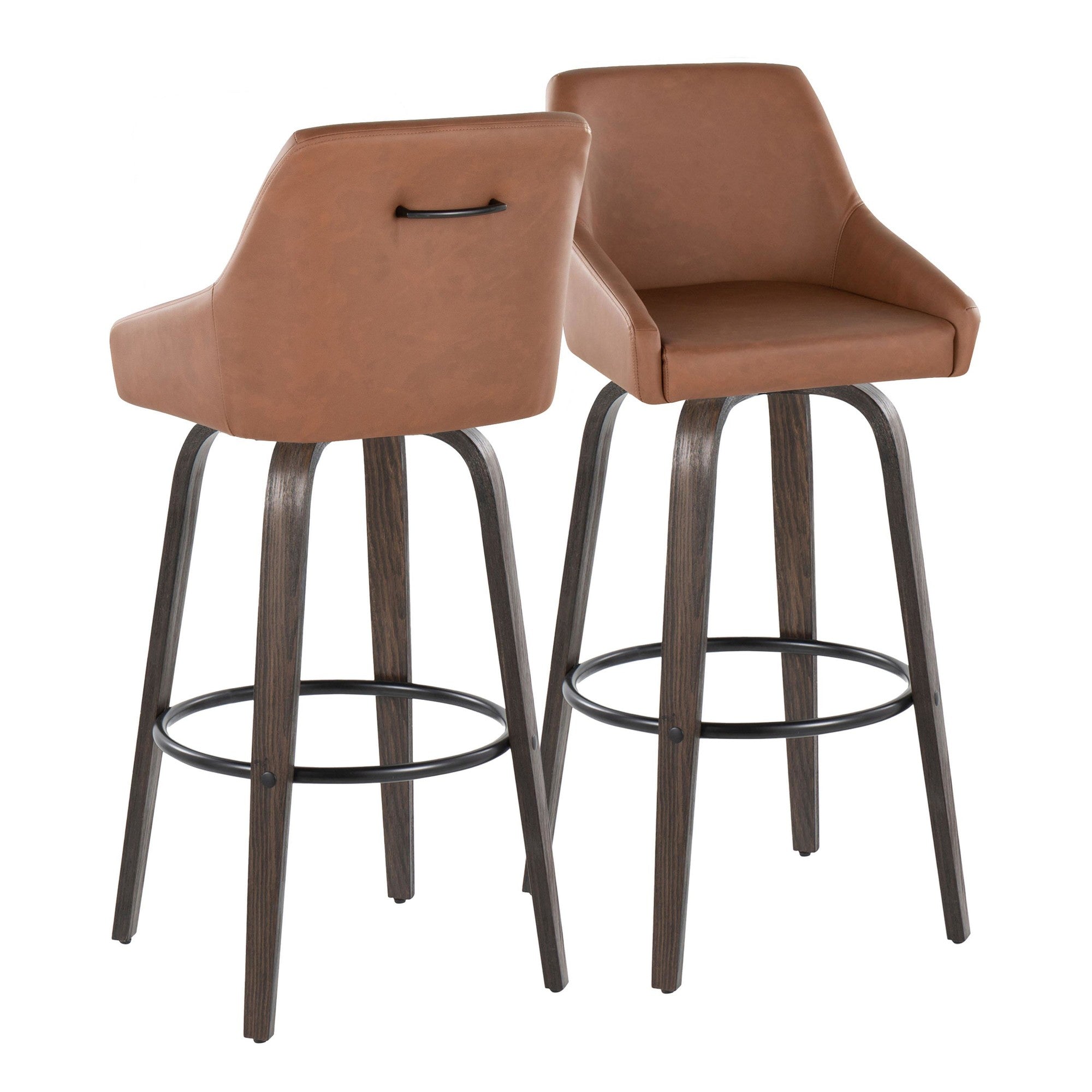 Hannah 30" Fixed-Height Barstool - Set of 2 - Walnut Glazed Wood, Camel PU, Black Metal