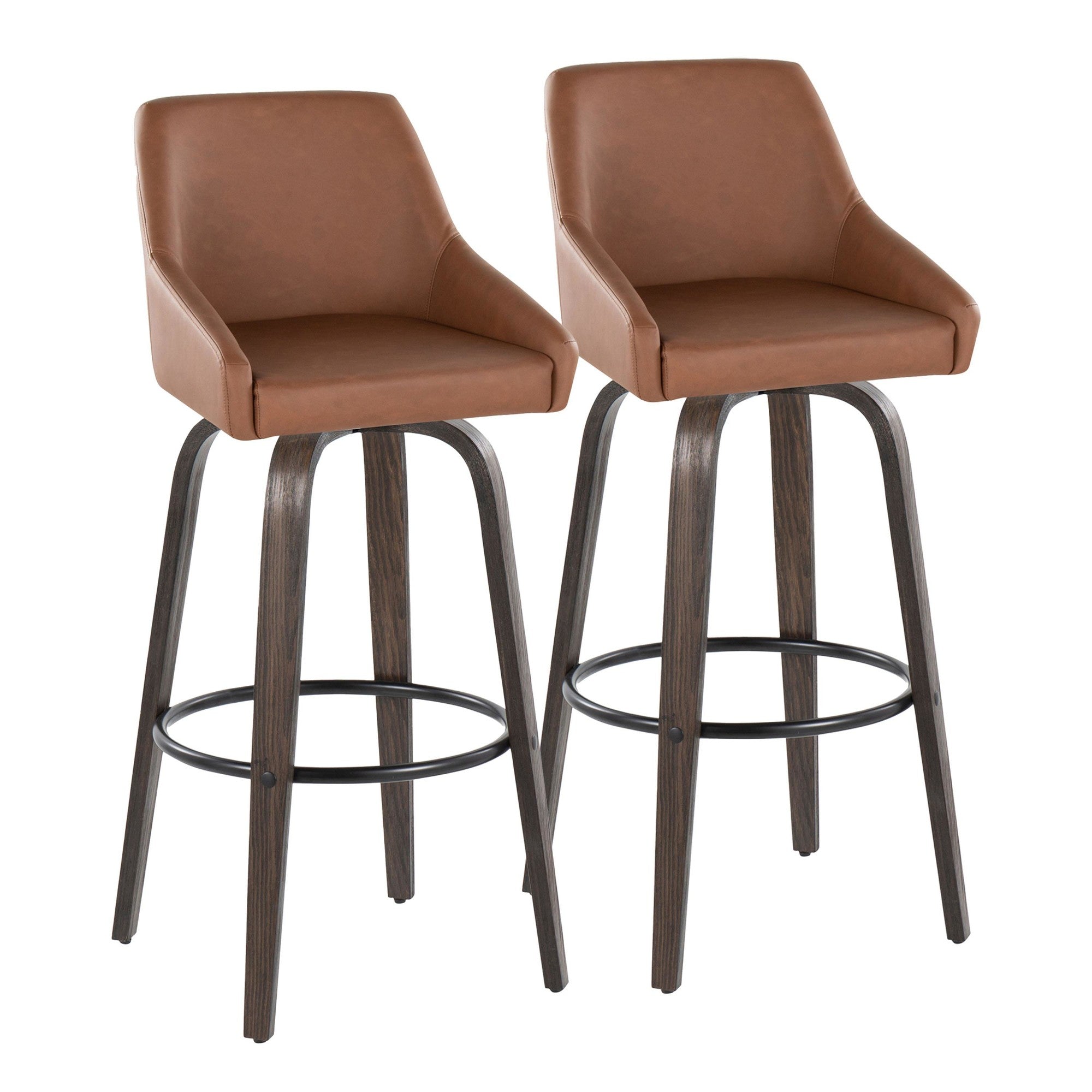 Hannah 30" Fixed-Height Barstool - Set of 2 - Walnut Glazed Wood, Camel PU, Black Metal
