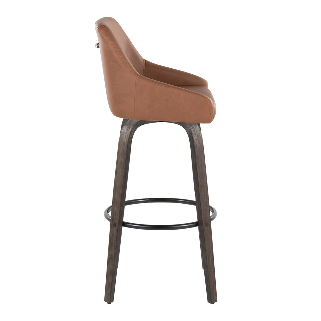 Hannah 30" Fixed-Height Barstool - Set of 2 - Walnut Glazed Wood, Camel PU, Black Metal