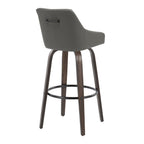 Hannah 30" Fixed-Height Barstool - Set of 2 - Walnut Glazed Wood, Dark Grey PU, Black Metal