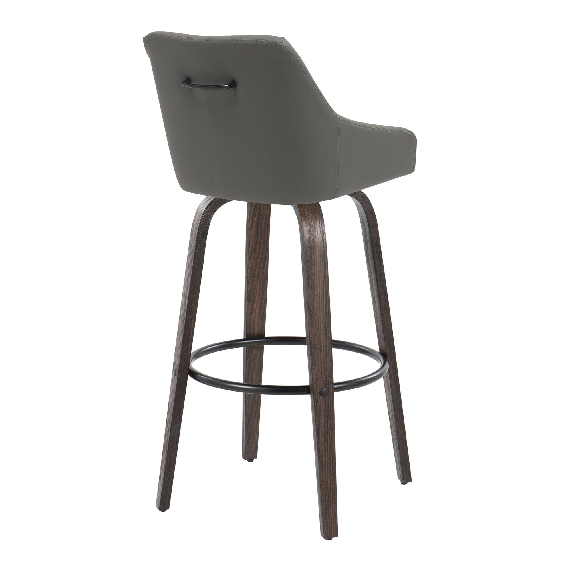 Hannah 30" Fixed-Height Barstool - Set of 2 - Walnut Glazed Wood, Dark Grey PU, Black Metal