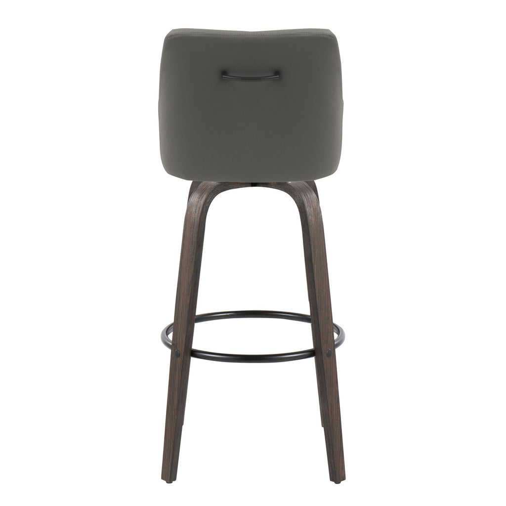 Hannah 30" Fixed-Height Barstool - Set of 2 - Walnut Glazed Wood, Dark Grey PU, Black Metal