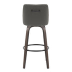 Hannah 30" Fixed-Height Barstool - Set of 2 - Walnut Glazed Wood, Dark Grey PU, Black Metal