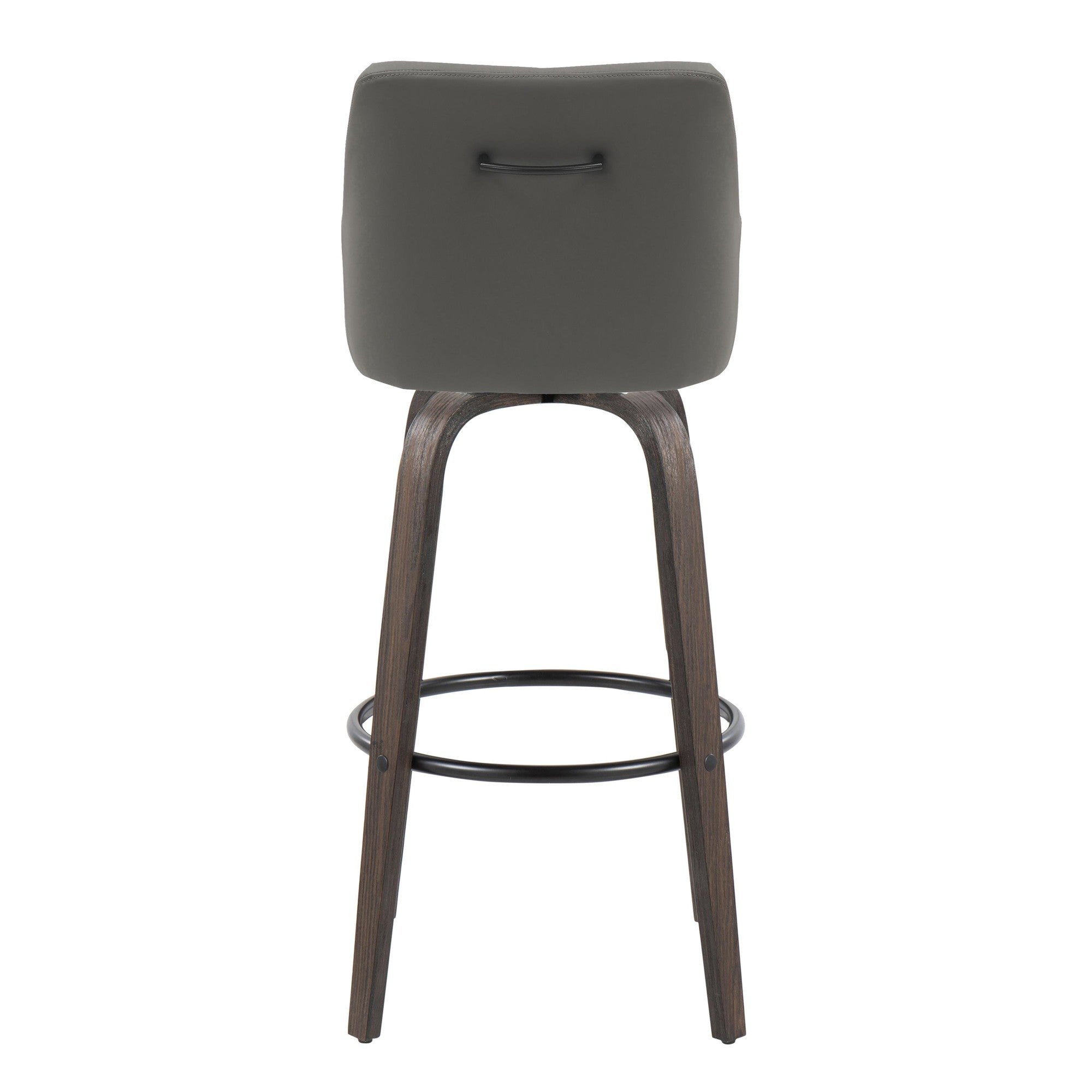 Hannah 30" Fixed-Height Barstool - Set of 2 - Walnut Glazed Wood, Dark Grey PU, Black Metal