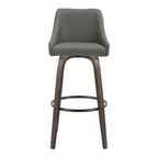 Hannah 30" Fixed-Height Barstool - Set of 2 - Walnut Glazed Wood, Dark Grey PU, Black Metal