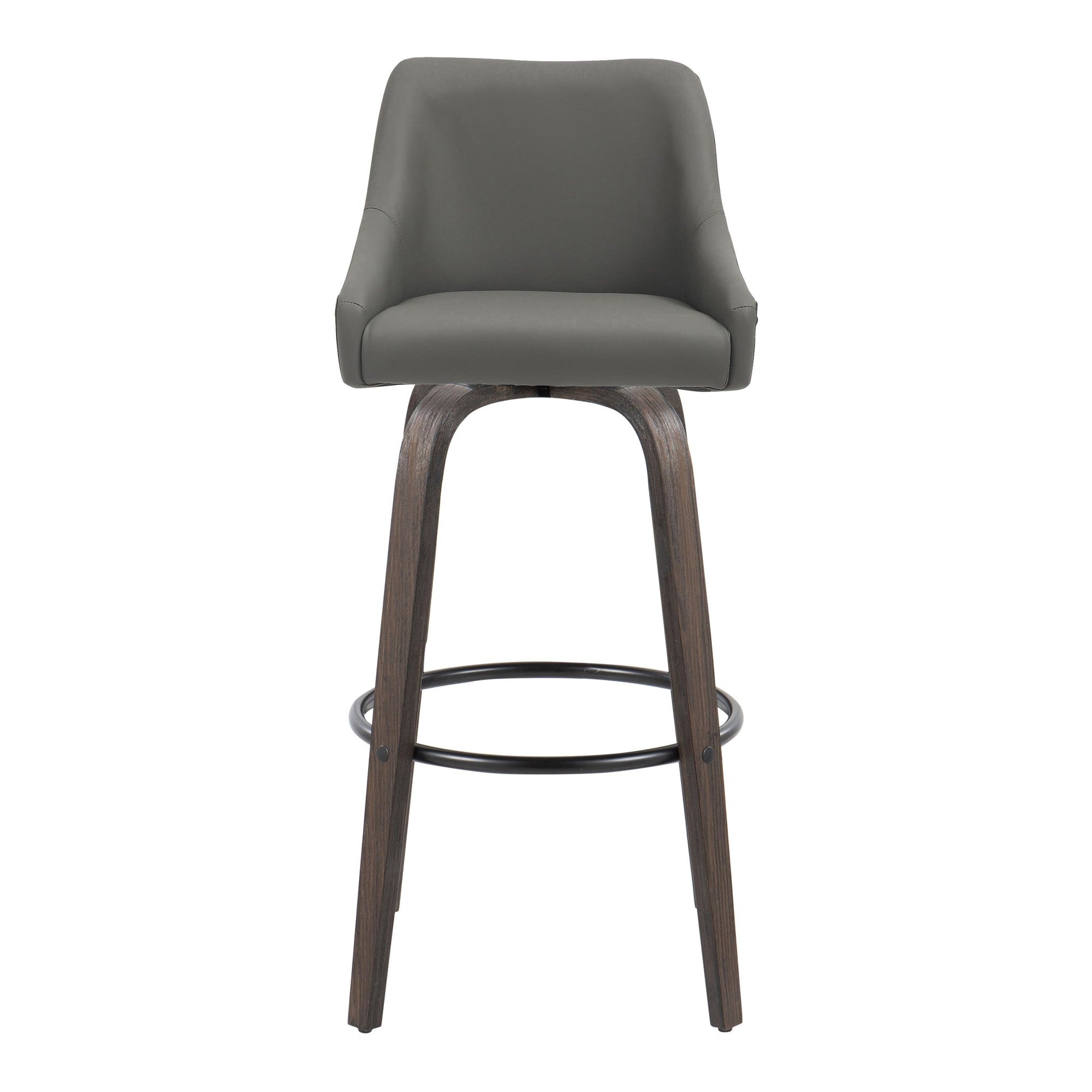 Hannah 30" Fixed-Height Barstool - Set of 2 - Walnut Glazed Wood, Dark Grey PU, Black Metal