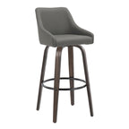 Hannah 30" Fixed-Height Barstool - Set of 2 - Walnut Glazed Wood, Dark Grey PU, Black Metal