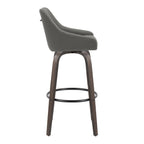 Hannah 30" Fixed-Height Barstool - Set of 2 - Walnut Glazed Wood, Dark Grey PU, Black Metal