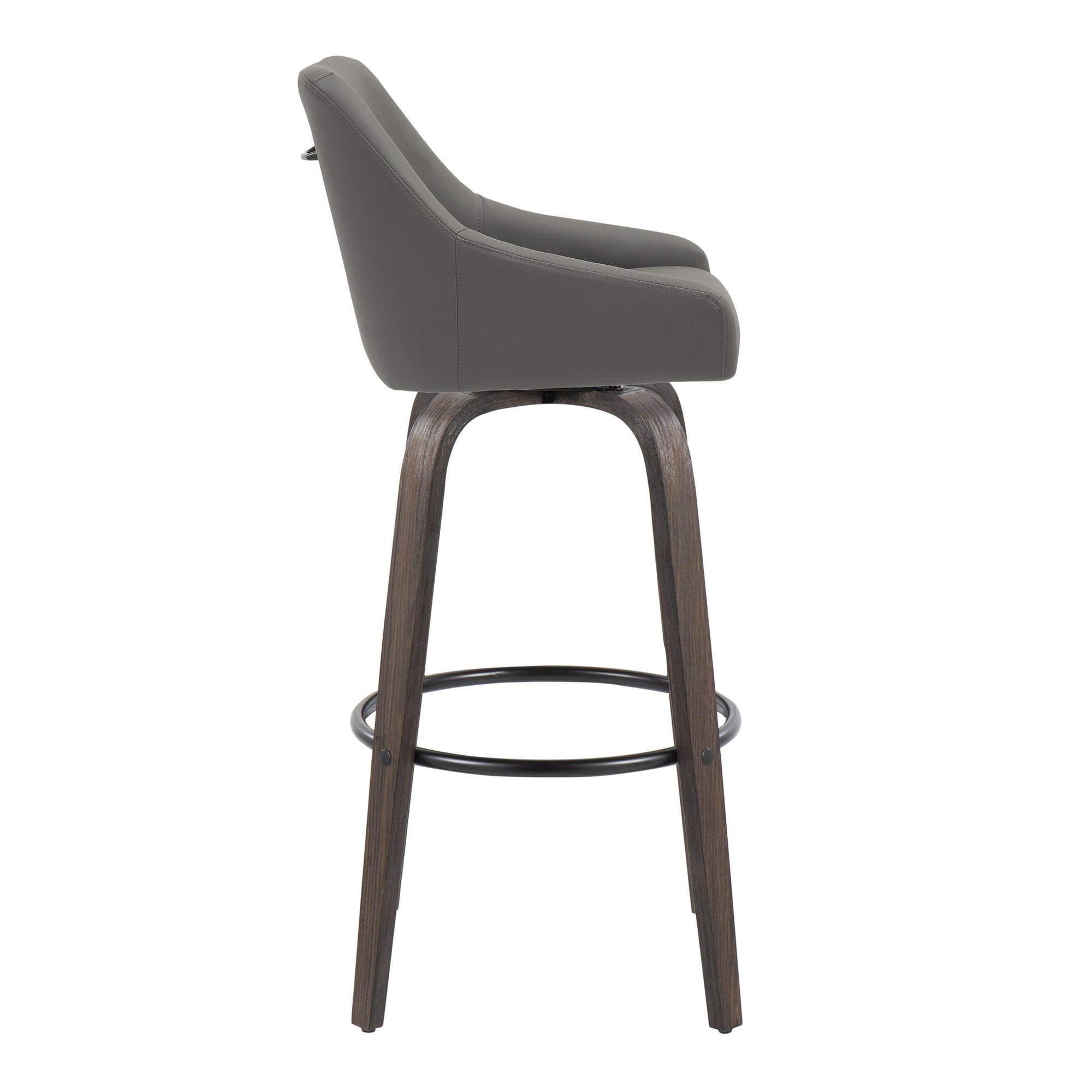 Hannah 30" Fixed-Height Barstool - Set of 2 - Walnut Glazed Wood, Dark Grey PU, Black Metal