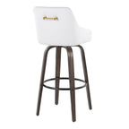 Hannah 30" Fixed-Height Barstool - Set of 2 - Walnut Glazed Wood, White PU, Gold Metal, Black Metal