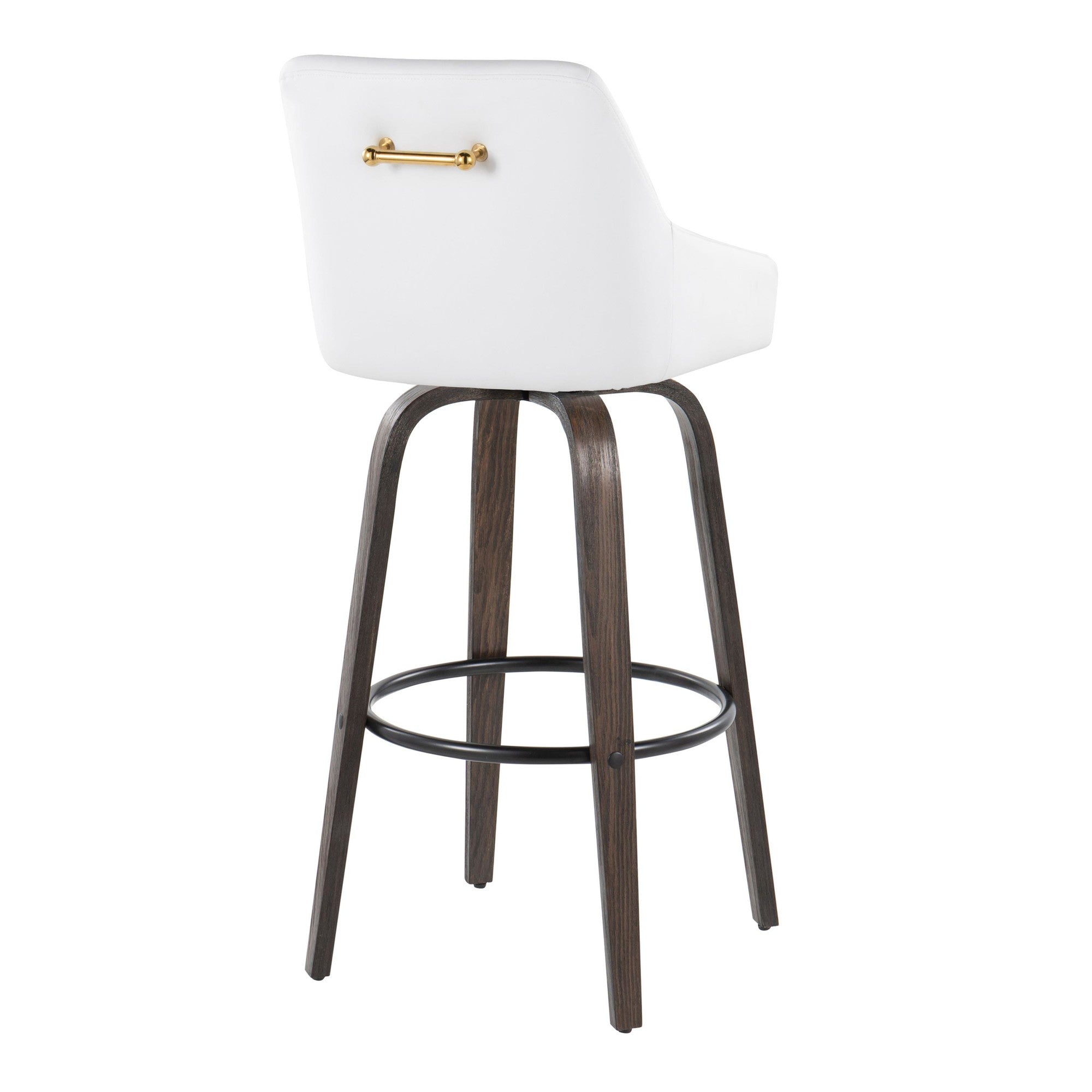 Hannah 30" Fixed-Height Barstool - Set of 2 - Walnut Glazed Wood, White PU, Gold Metal, Black Metal