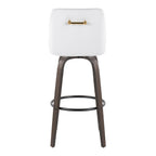 Hannah 30" Fixed-Height Barstool - Set of 2 - Walnut Glazed Wood, White PU, Gold Metal, Black Metal