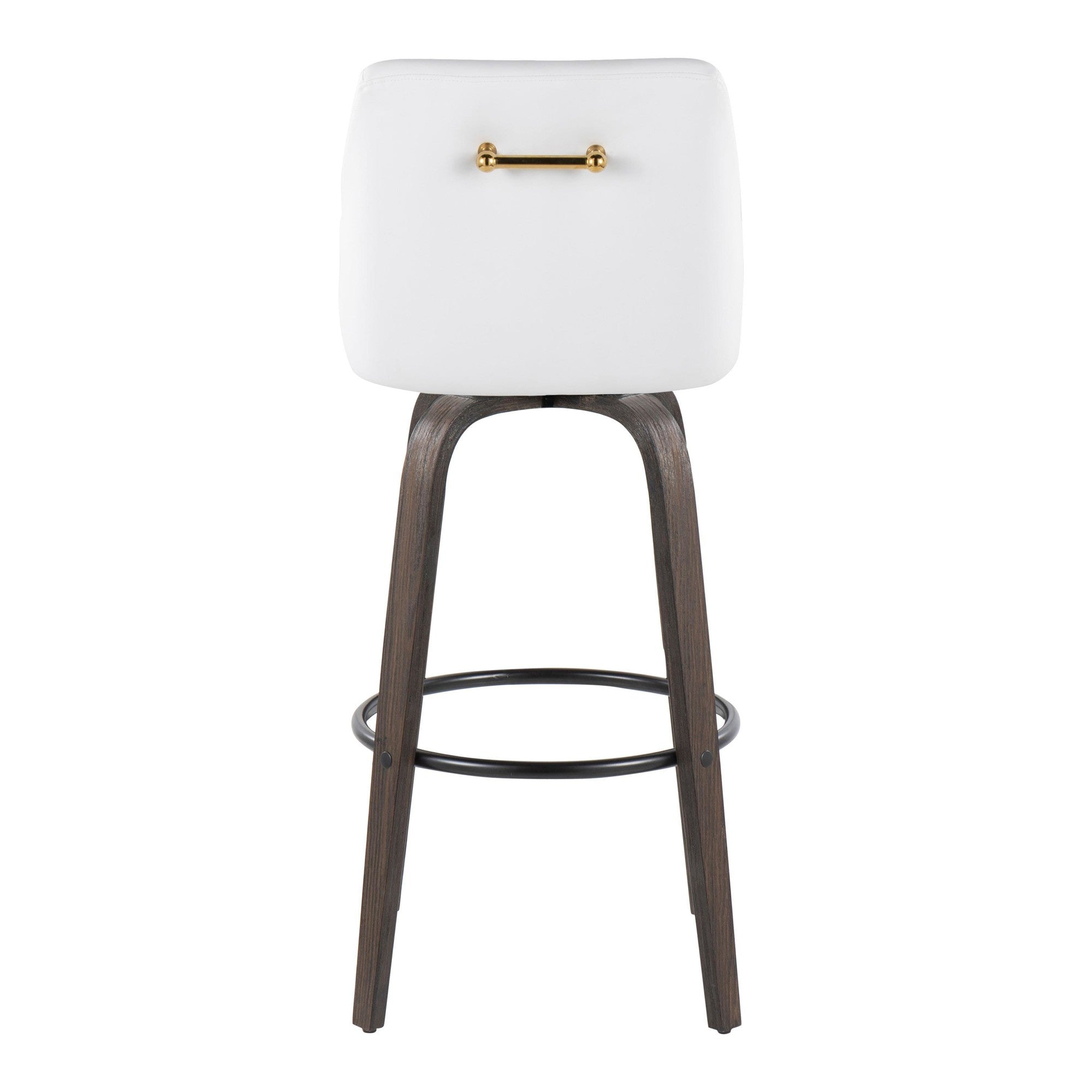 Hannah 30" Fixed-Height Barstool - Set of 2 - Walnut Glazed Wood, White PU, Gold Metal, Black Metal