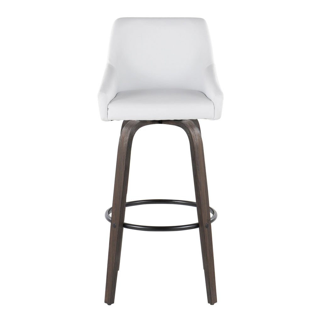 Hannah 30" Fixed-Height Barstool - Set of 2 - Walnut Glazed Wood, White PU, Gold Metal, Black Metal