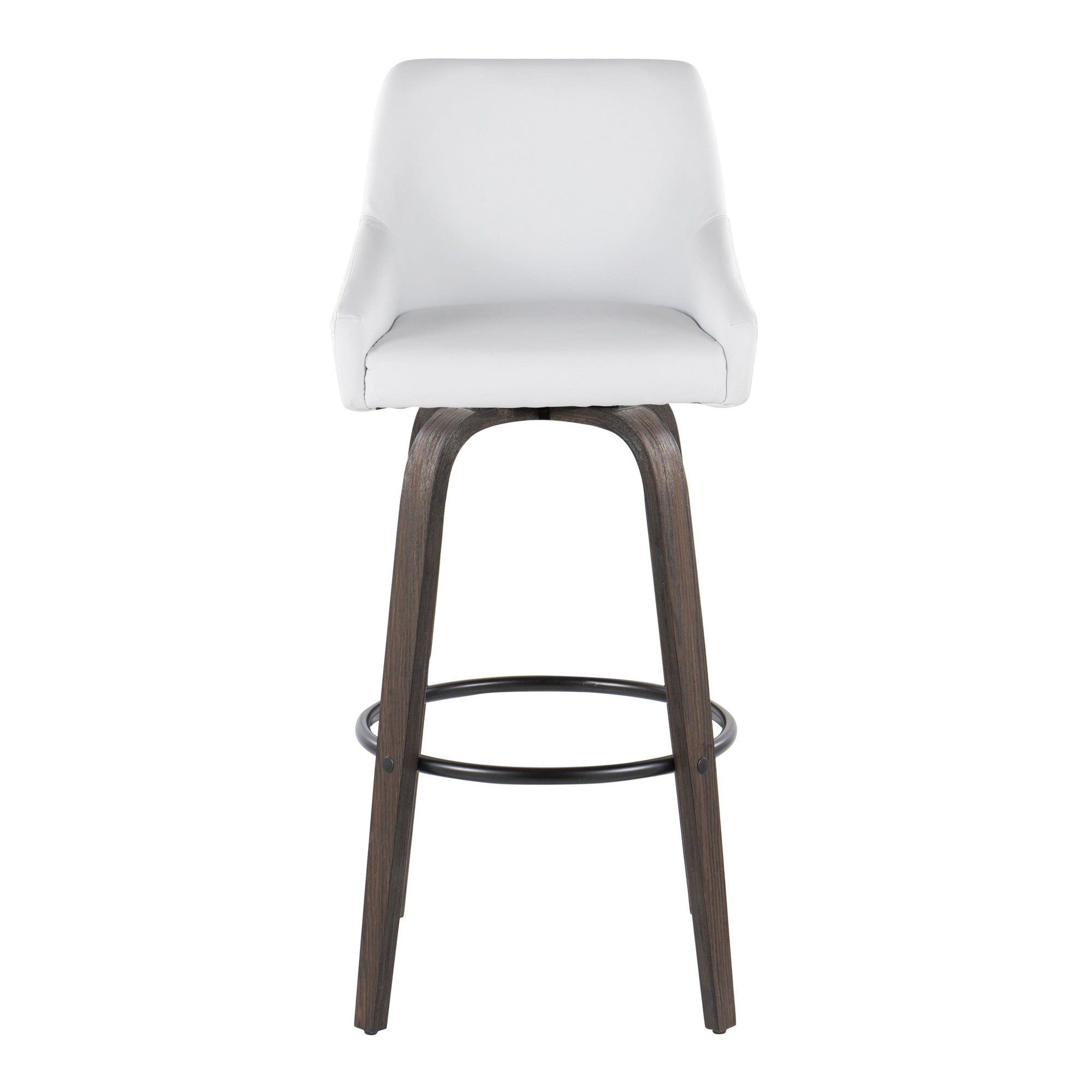 Hannah 30" Fixed-Height Barstool - Set of 2 - Walnut Glazed Wood, White PU, Gold Metal, Black Metal