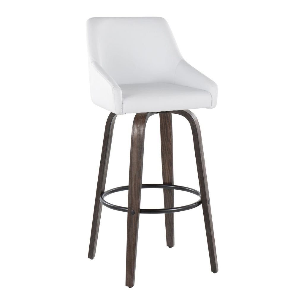 Hannah 30" Fixed-Height Barstool - Set of 2 - Walnut Glazed Wood, White PU, Gold Metal, Black Metal
