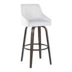 Hannah 30" Fixed-Height Barstool - Set of 2 - Walnut Glazed Wood, White PU, Gold Metal, Black Metal