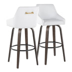 Hannah 30" Fixed-Height Barstool - Set of 2 - Walnut Glazed Wood, White PU, Gold Metal, Black Metal