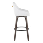 Hannah 30" Fixed-Height Barstool - Set of 2 - Walnut Glazed Wood, White PU, Gold Metal, Black Metal