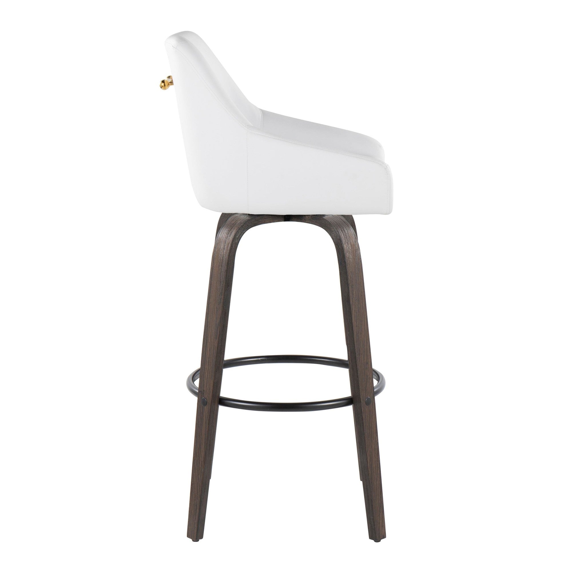 Hannah 30" Fixed-Height Barstool - Set of 2 - Walnut Glazed Wood, White PU, Gold Metal, Black Metal