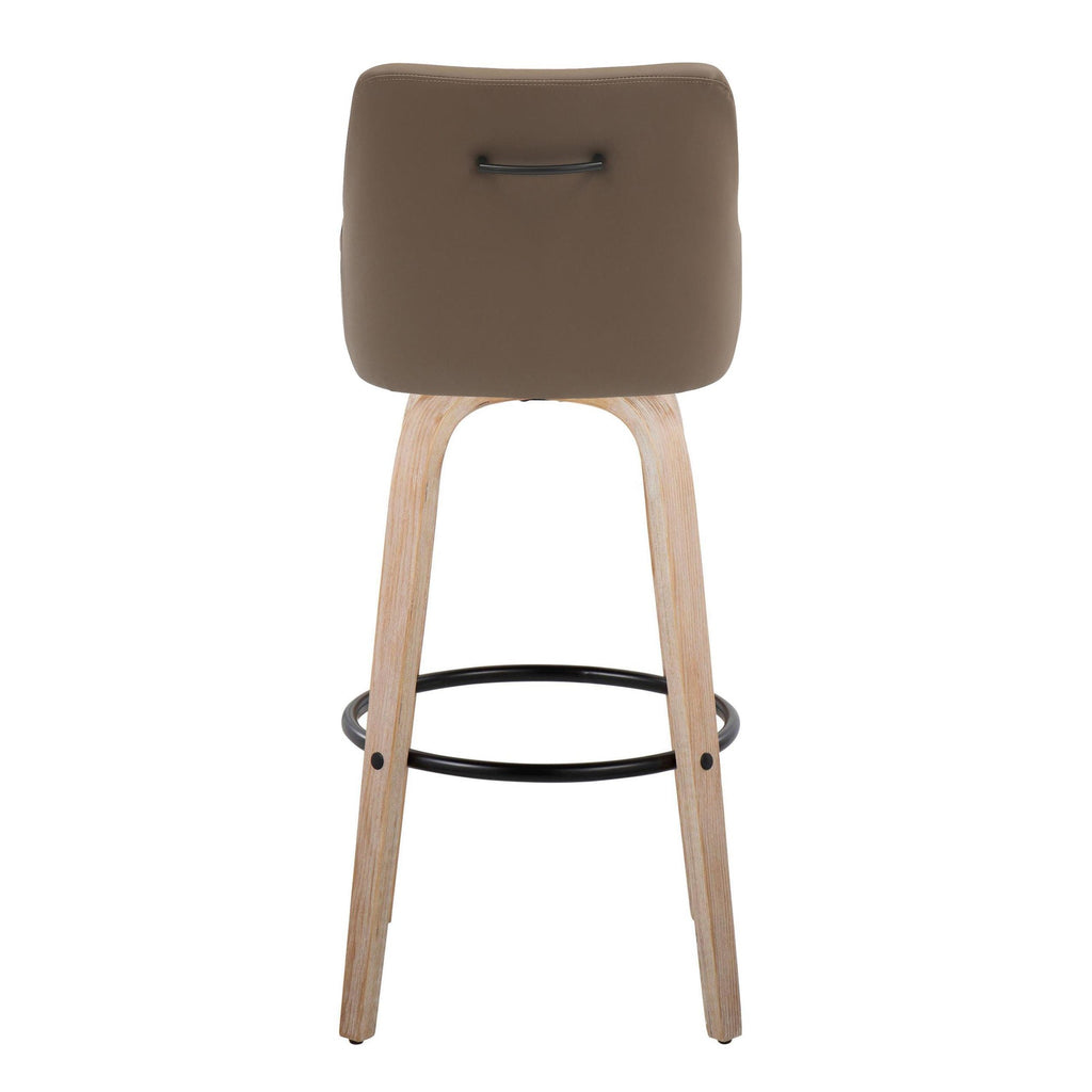 Hannah 30" Fixed-Height Barstool - Set of 2 - Whitewashed Wood, Brown PU, Black Metal