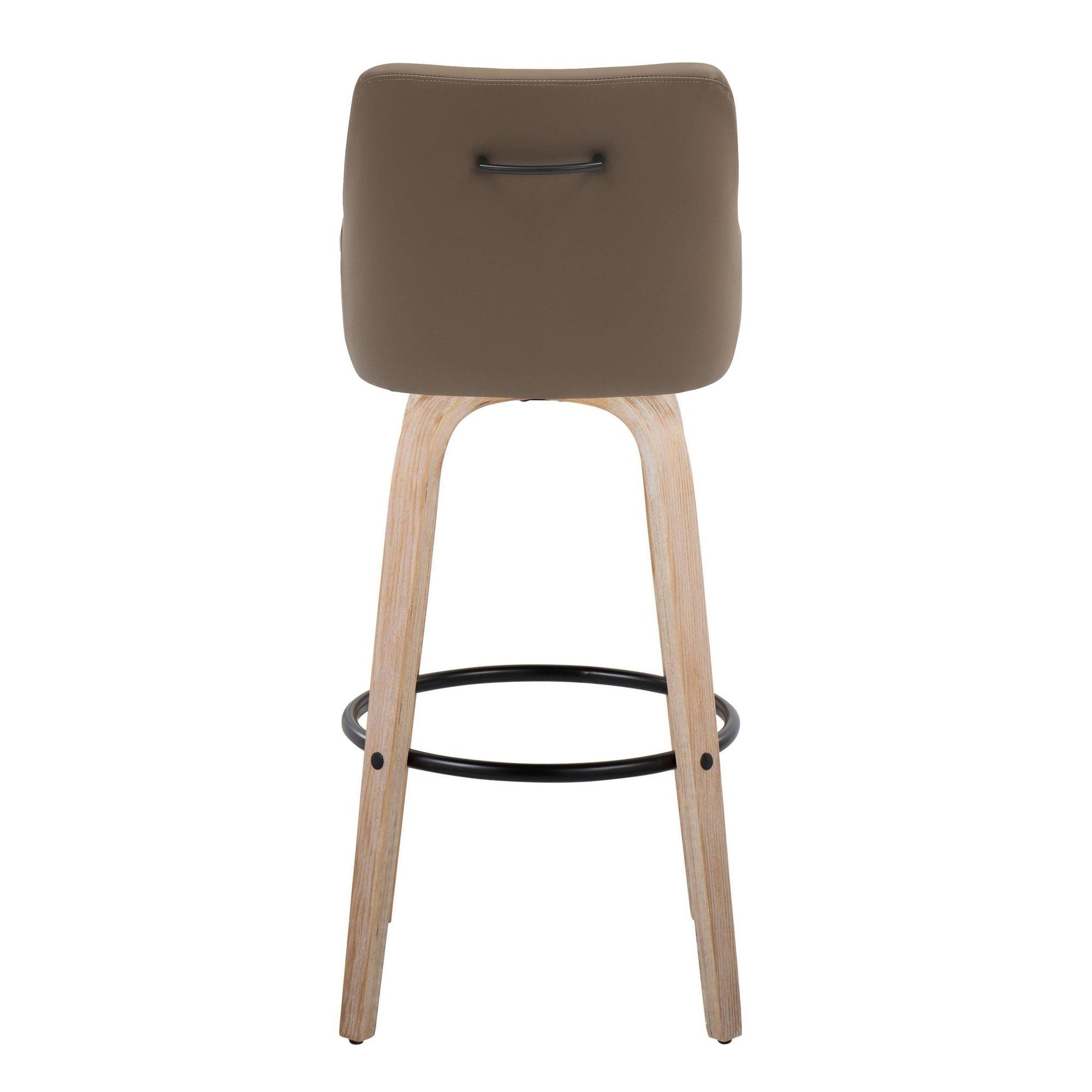Hannah 30" Fixed-Height Barstool - Set of 2 - Whitewashed Wood, Brown PU, Black Metal