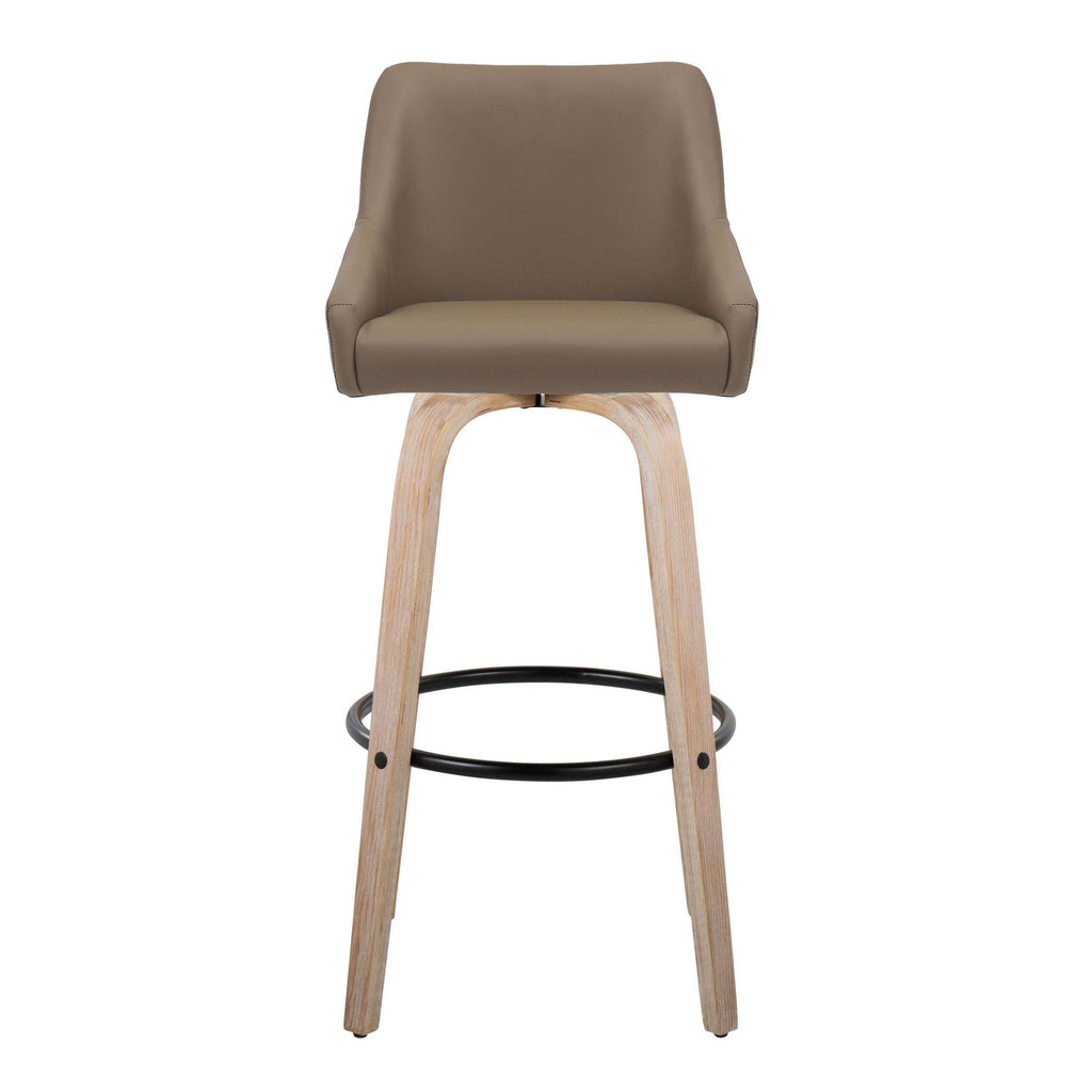 Hannah 30" Fixed-Height Barstool - Set of 2 - Whitewashed Wood, Brown PU, Black Metal