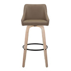 Hannah 30" Fixed-Height Barstool - Set of 2 - Whitewashed Wood, Brown PU, Black Metal