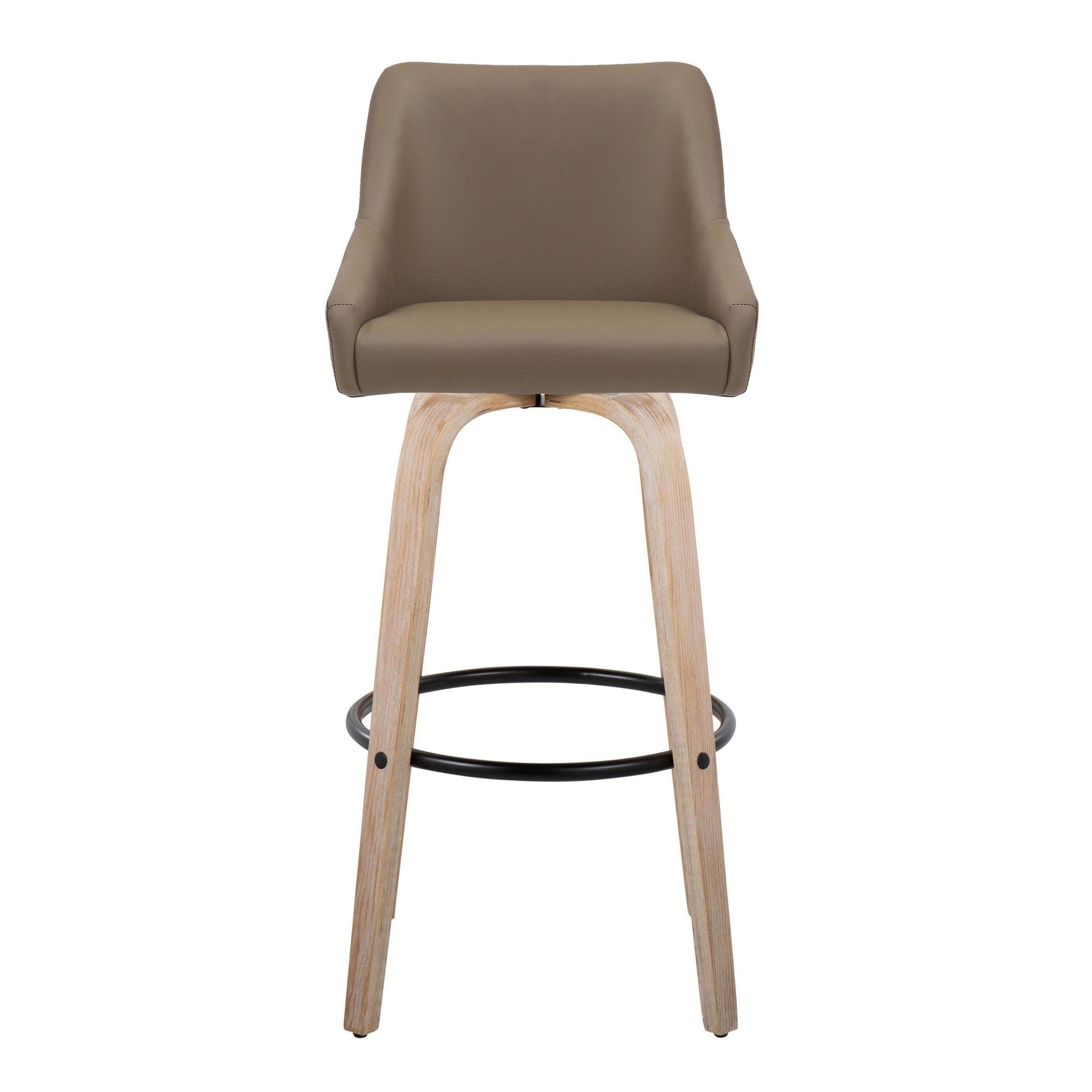 Hannah 30" Fixed-Height Barstool - Set of 2 - Whitewashed Wood, Brown PU, Black Metal