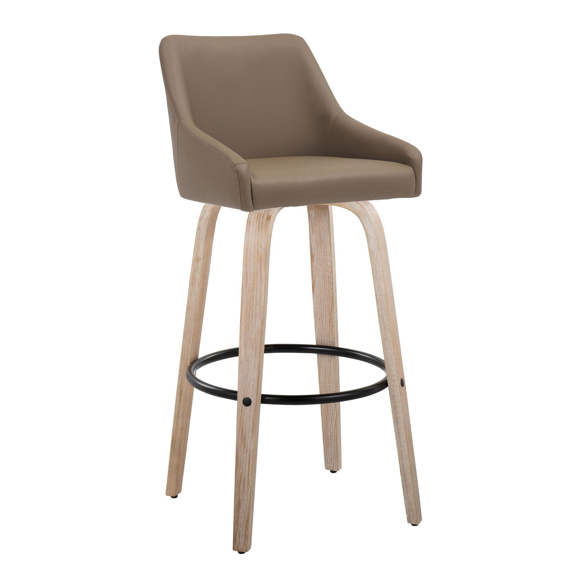 Hannah 30" Fixed-Height Barstool - Set of 2 - Whitewashed Wood, Brown PU, Black Metal