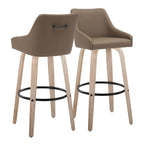 Hannah 30" Fixed-Height Barstool - Set of 2 - Whitewashed Wood, Brown PU, Black Metal