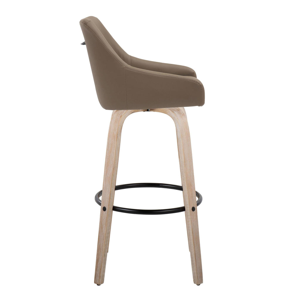 Hannah 30" Fixed-Height Barstool - Set of 2 - Whitewashed Wood, Brown PU, Black Metal
