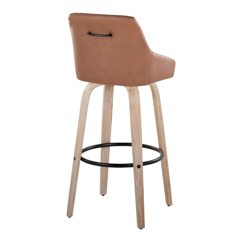 Hannah 30" Fixed-Height Barstool - Set of 2 - Whitewashed Wood, Camel PU, Black Metal