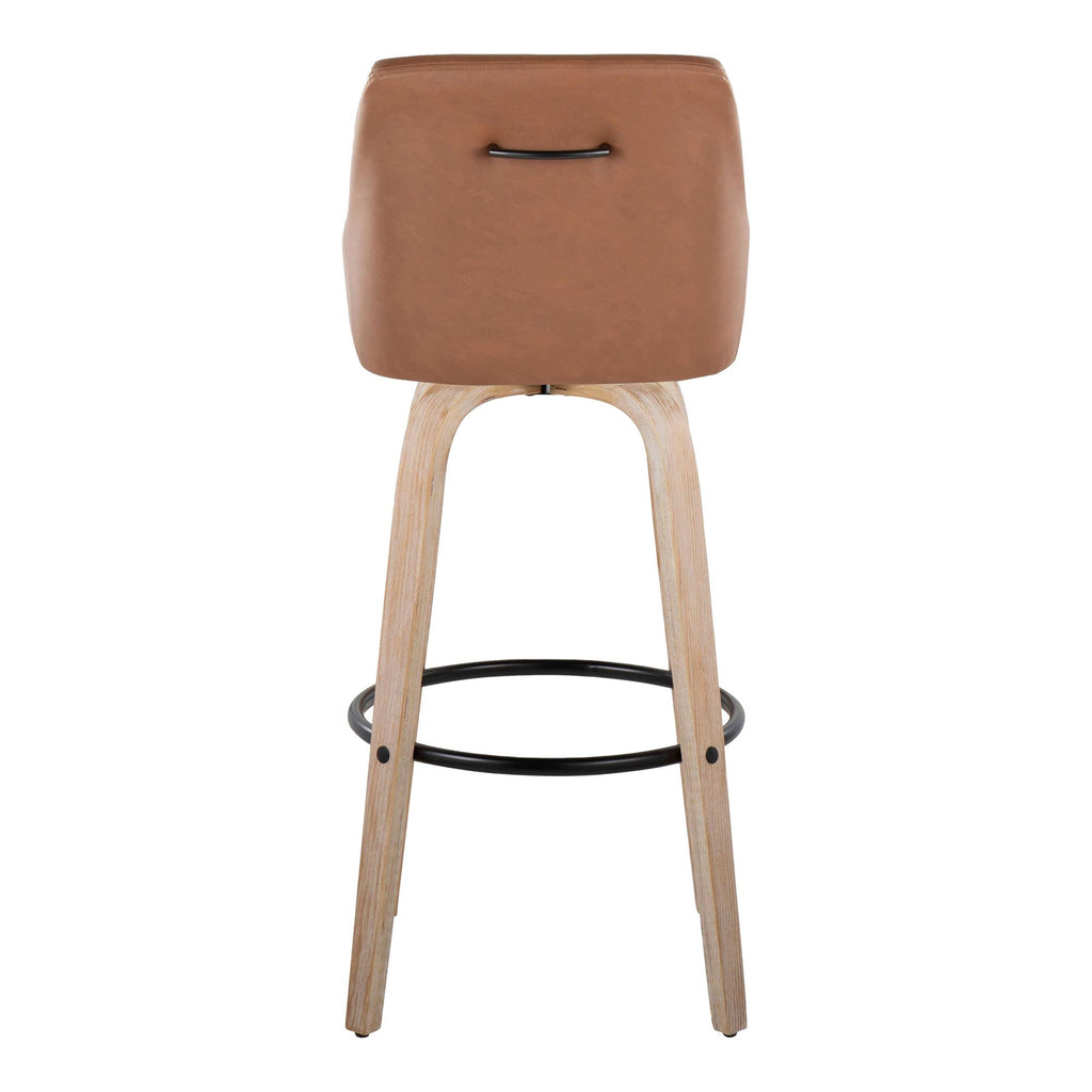 Hannah 30" Fixed-Height Barstool - Set of 2 - Whitewashed Wood, Camel PU, Black Metal