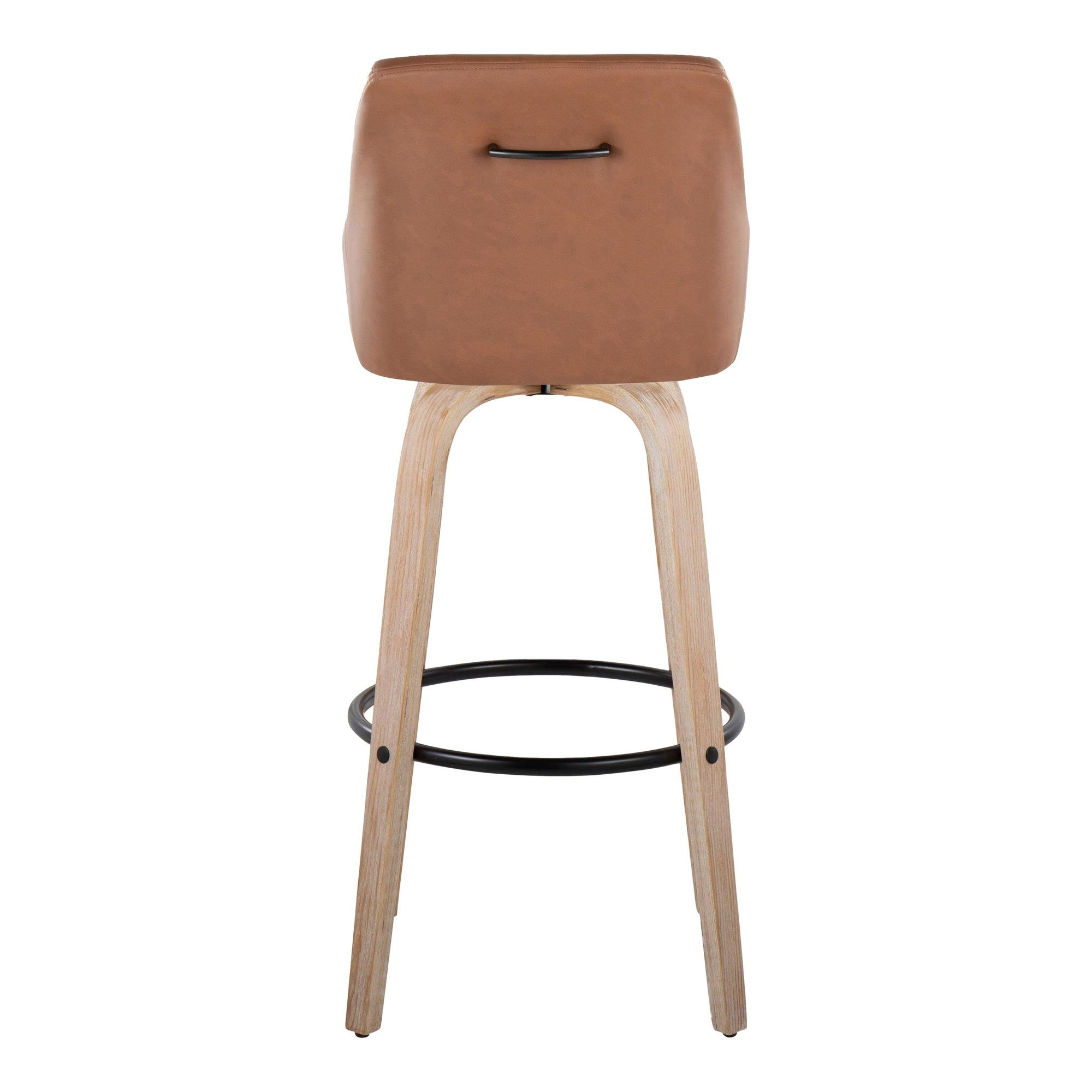 Hannah 30" Fixed-Height Barstool - Set of 2 - Whitewashed Wood, Camel PU, Black Metal
