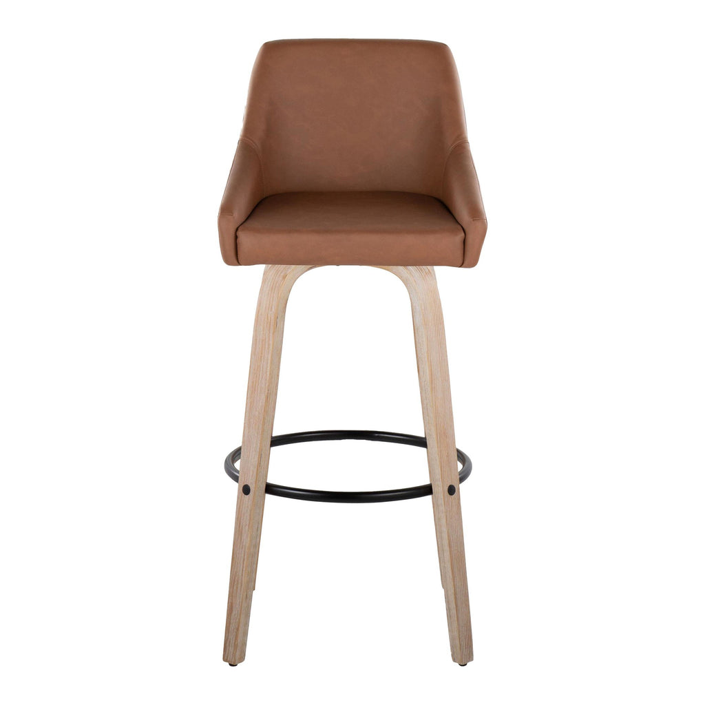Hannah 30" Fixed-Height Barstool - Set of 2 - Whitewashed Wood, Camel PU, Black Metal
