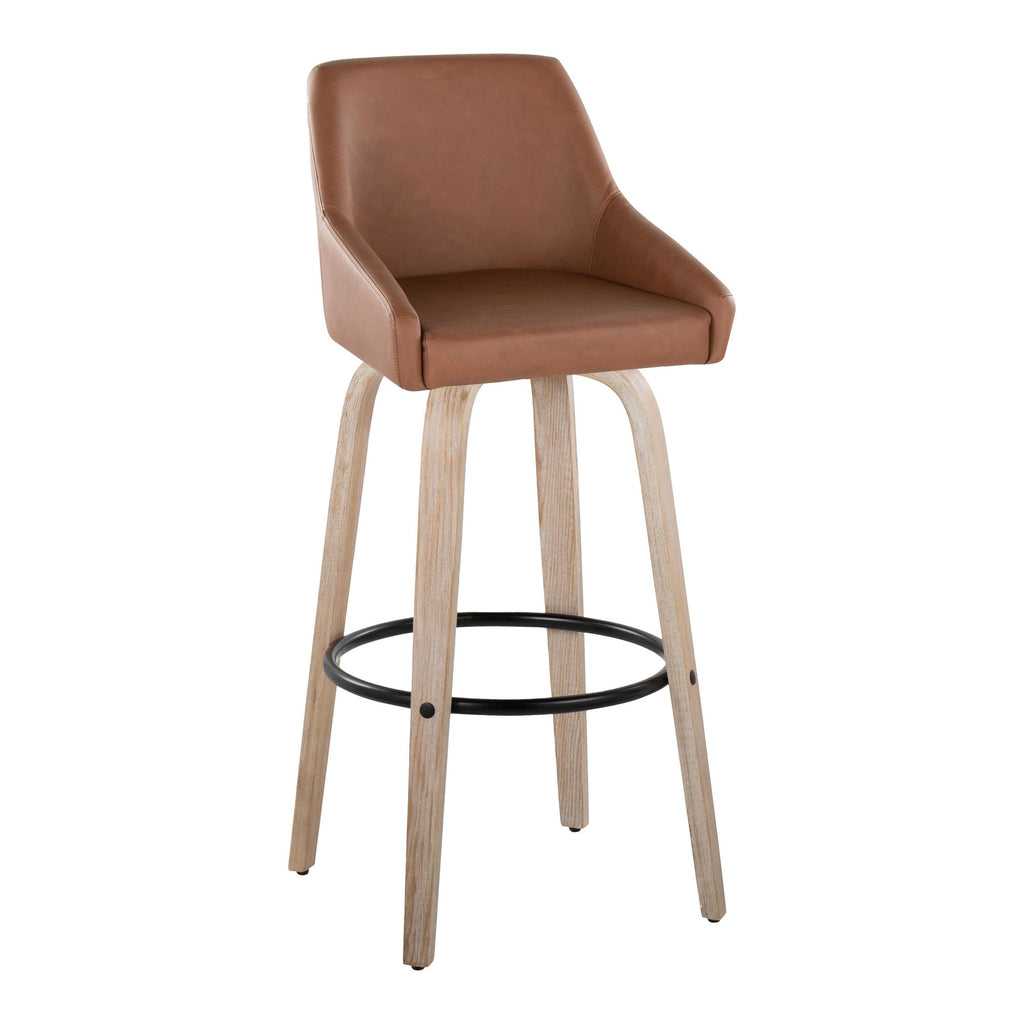 Hannah 30" Fixed-Height Barstool - Set of 2 - Whitewashed Wood, Camel PU, Black Metal
