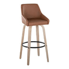 Hannah 30" Fixed-Height Barstool - Set of 2 - Whitewashed Wood, Camel PU, Black Metal