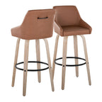 Hannah 30" Fixed-Height Barstool - Set of 2 - Whitewashed Wood, Camel PU, Black Metal