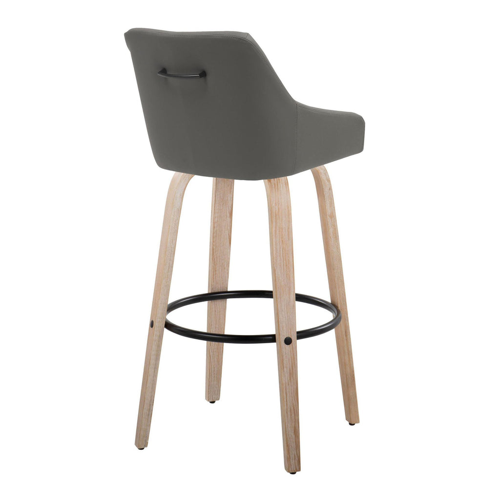 Hannah 30" Fixed-Height Barstool - Set of 2 - Whitewashed Wood, Dark Grey PU, Black Metal