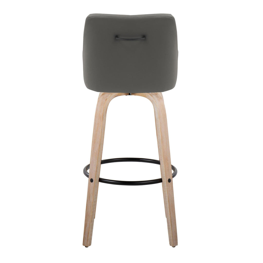 Hannah 30" Fixed-Height Barstool - Set of 2 - Whitewashed Wood, Dark Grey PU, Black Metal