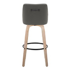 Hannah 30" Fixed-Height Barstool - Set of 2 - Whitewashed Wood, Dark Grey PU, Black Metal