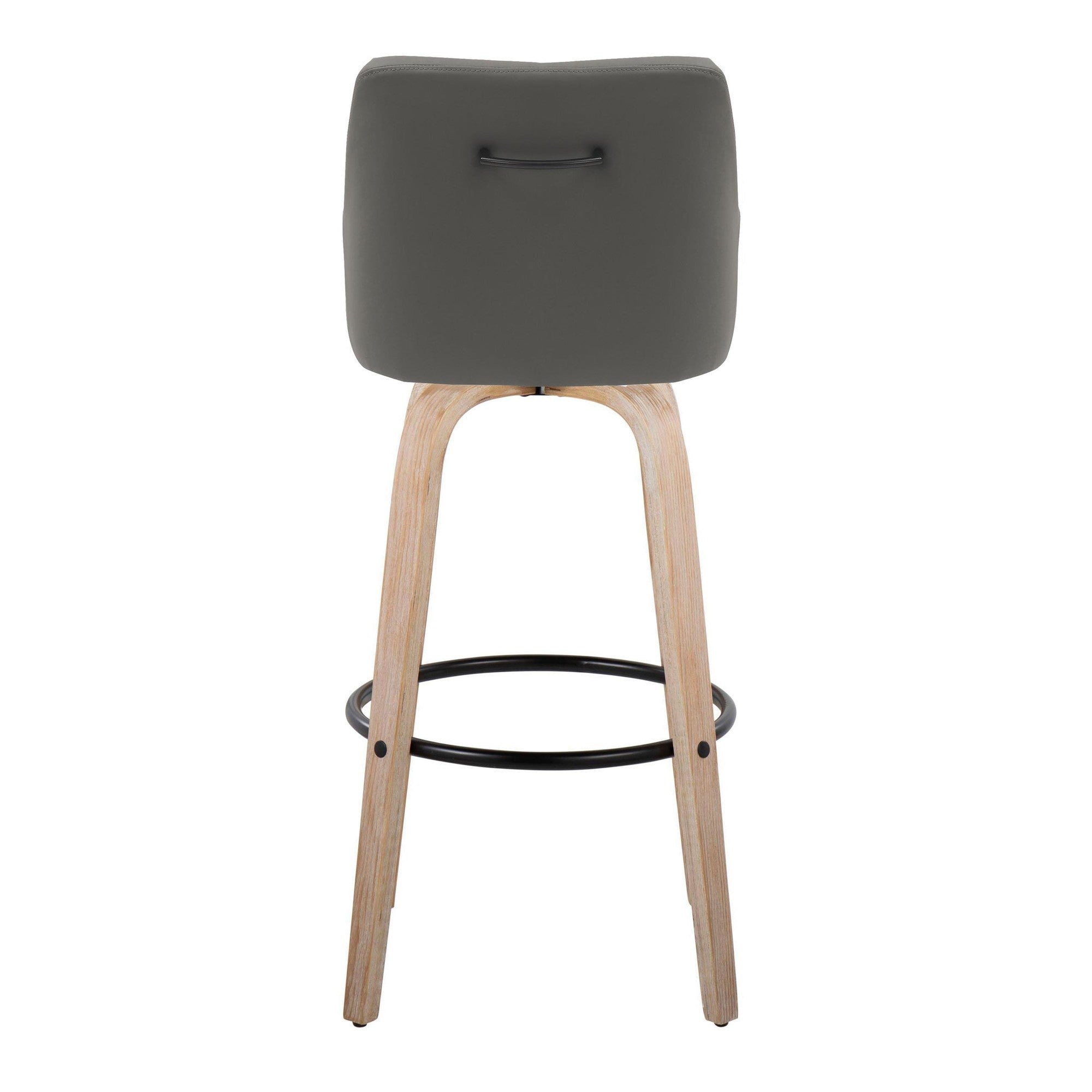Hannah 30" Fixed-Height Barstool - Set of 2 - Whitewashed Wood, Dark Grey PU, Black Metal