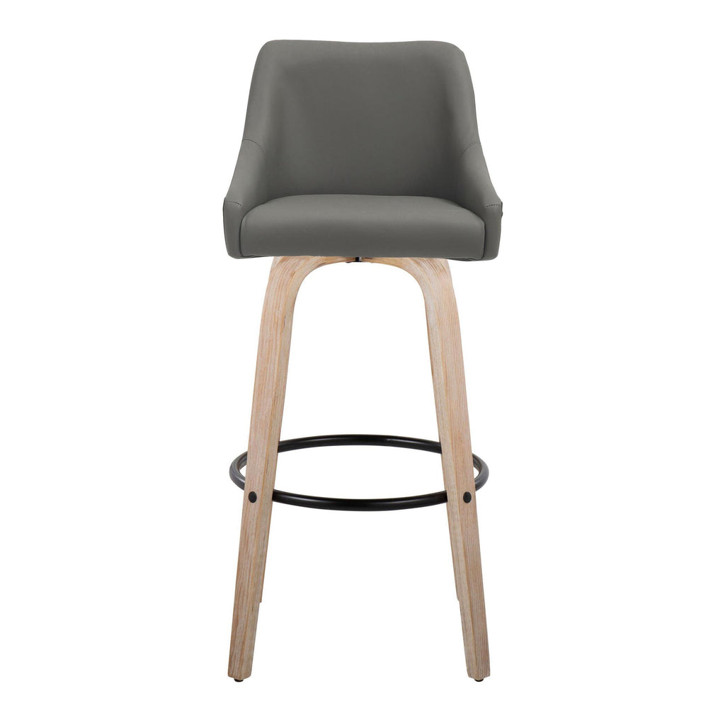 Hannah 30" Fixed-Height Barstool - Set of 2 - Whitewashed Wood, Dark Grey PU, Black Metal