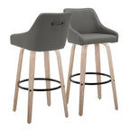 Hannah 30" Fixed-Height Barstool - Set of 2 - Whitewashed Wood, Dark Grey PU, Black Metal