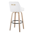 Hannah 30" Fixed-Height Barstool - Set of 2 - Whitewashed Wood, White PU, Gold Metal, Black Metal