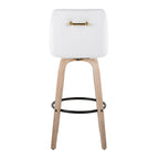 Hannah 30" Fixed-Height Barstool - Set of 2 - Whitewashed Wood, White PU, Gold Metal, Black Metal